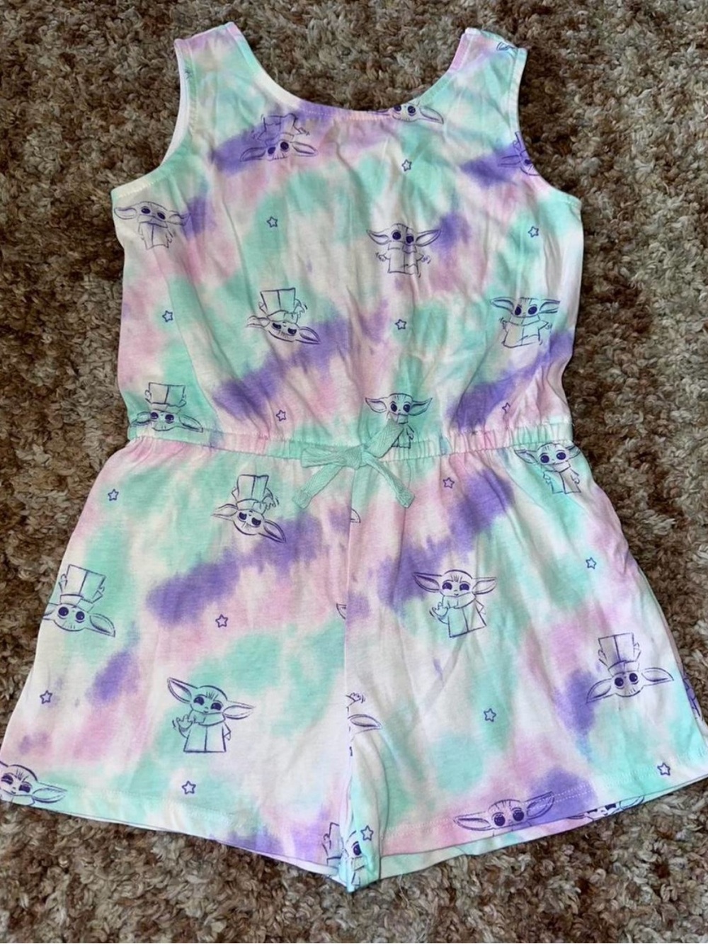 Girls Tie-Dye Pastel Romper with Yoda Print